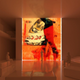 A graphic of a few white figures standing in front of a large mural showing a trippy, red and orange image.